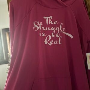 LuLaRoe Pink hoodie “the struggle is real” nwt